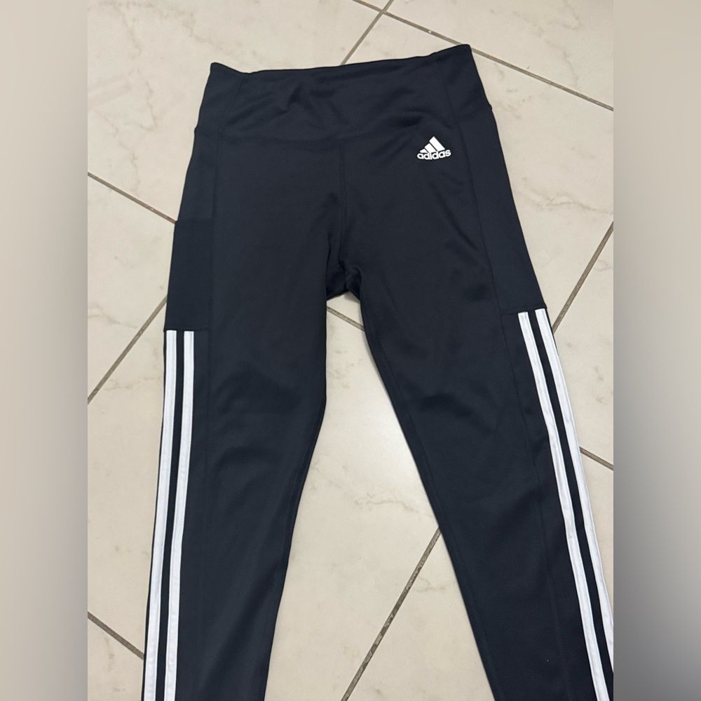 adidas Black Leggings with White Side Stripes - Kids